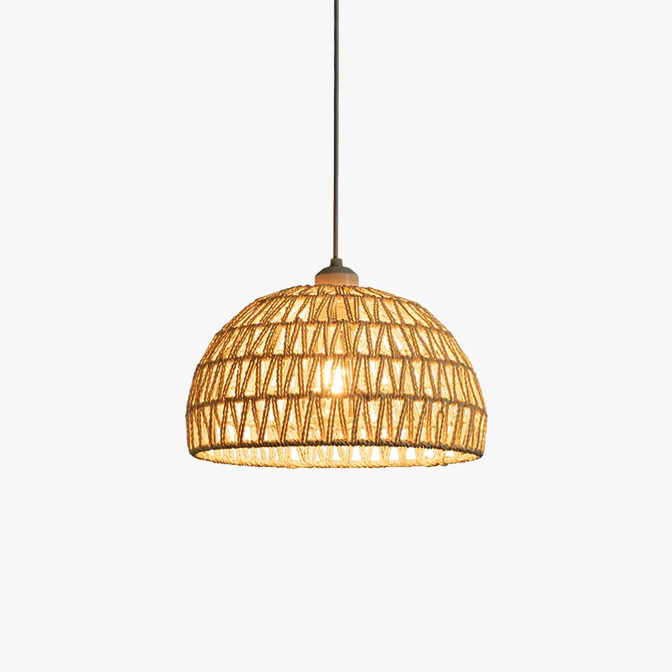 Halvcirkelformet Retro Led Mesh Lysekrone I Rattan