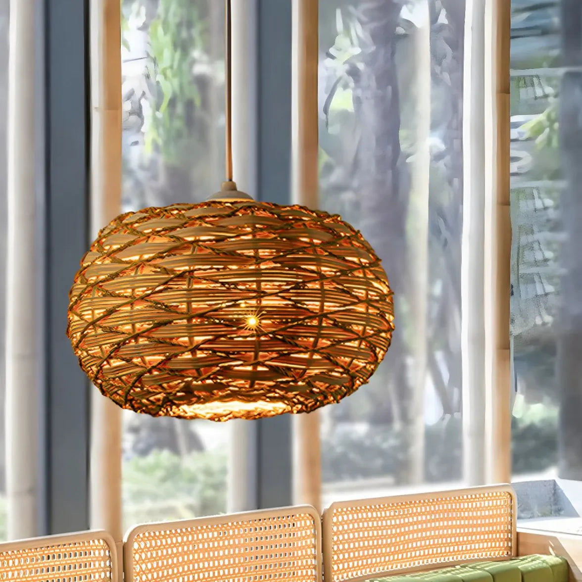 Halvcirkelformet Retro Led Mesh Lysekrone I Rattan