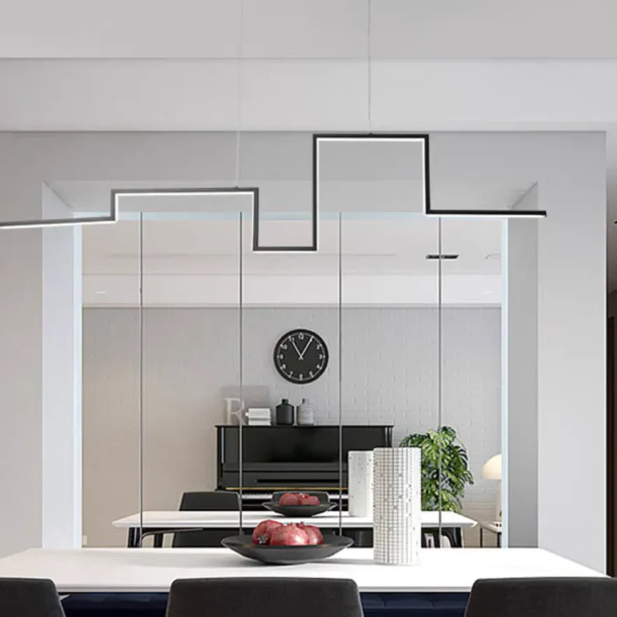Sort Jern Geometrisk Linje Led Lysekrone