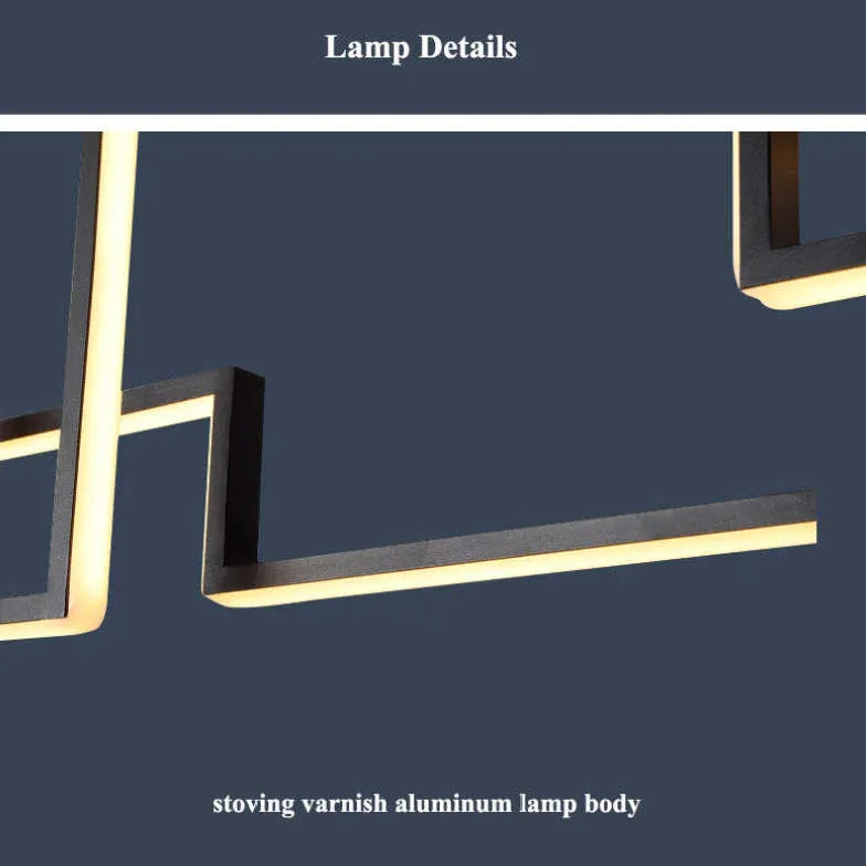 Sort Jern Geometrisk Linje Led Lysekrone