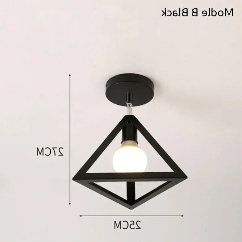 Geometrisk Metalramme Sort Moderne Industriel Loftslampe