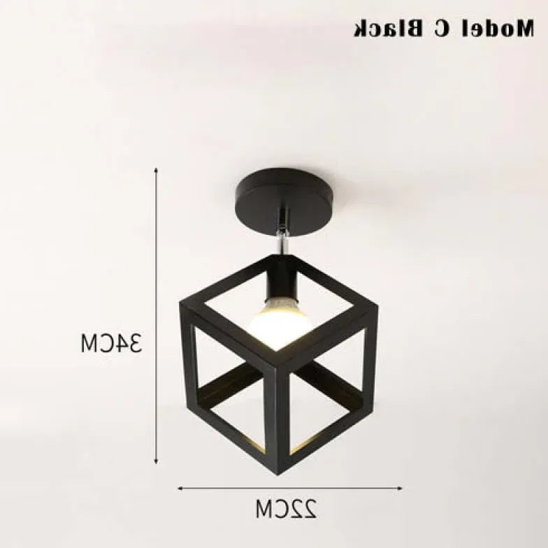 Geometrisk Metalramme Sort Moderne Industriel Loftslampe