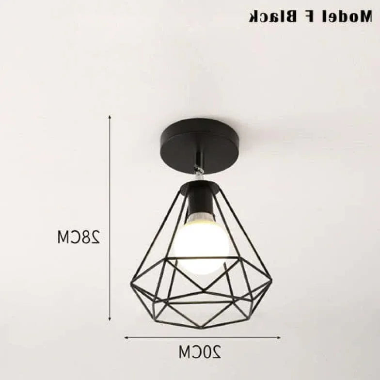 Geometrisk Metalramme Sort Moderne Industriel Loftslampe