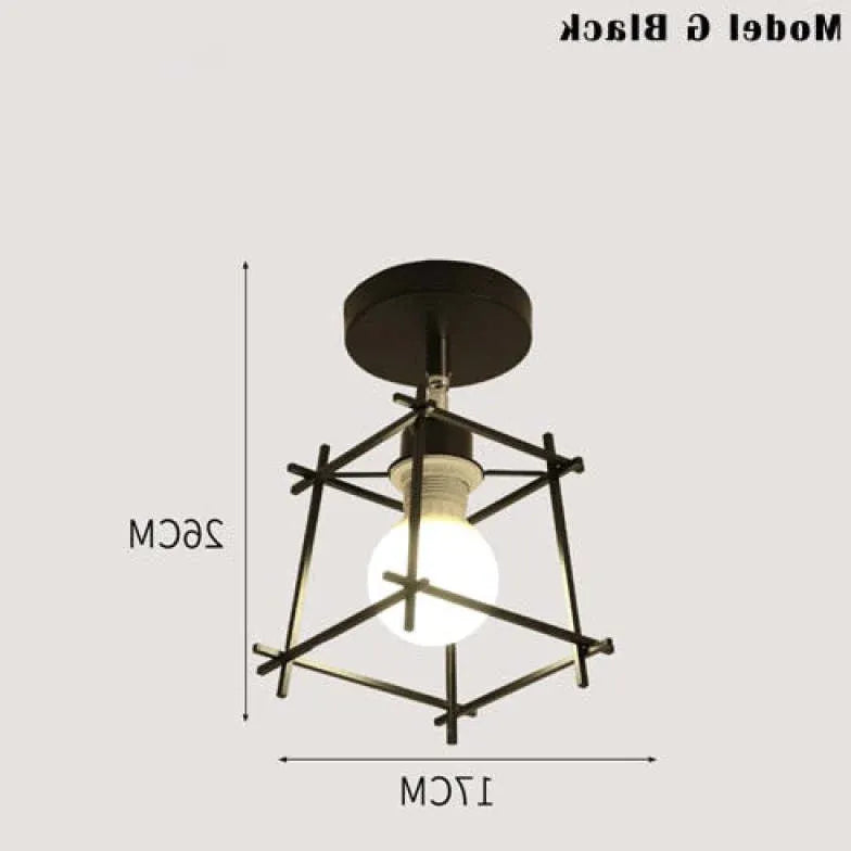 Geometrisk Metalramme Sort Moderne Industriel Loftslampe