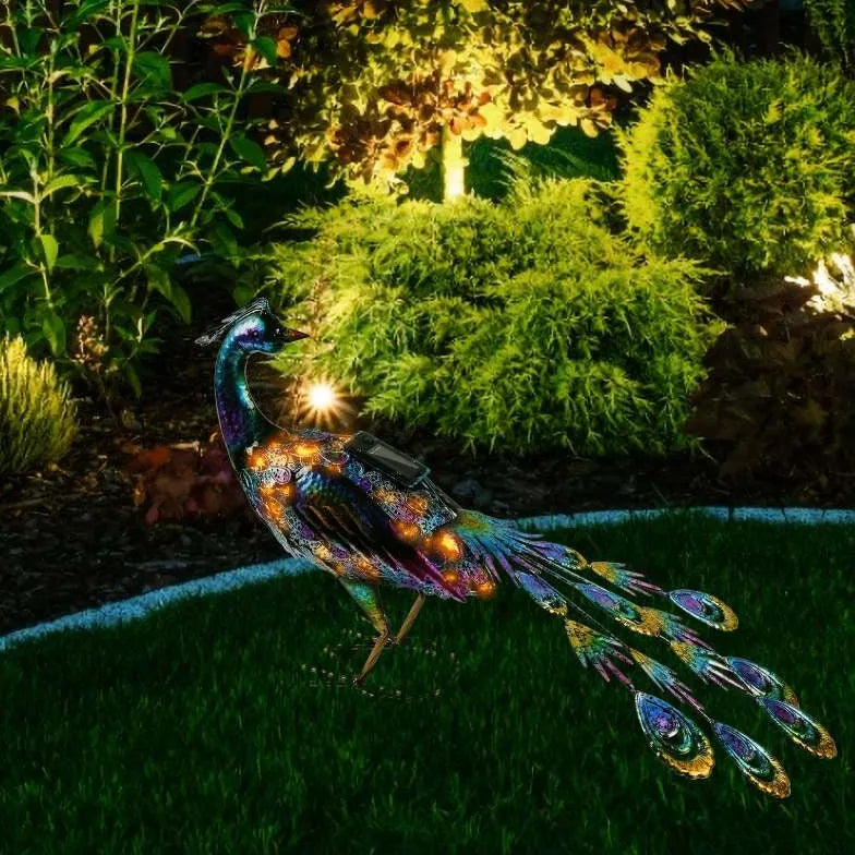 Art Deco Peacock Shape Solar Outdoor Garden Light