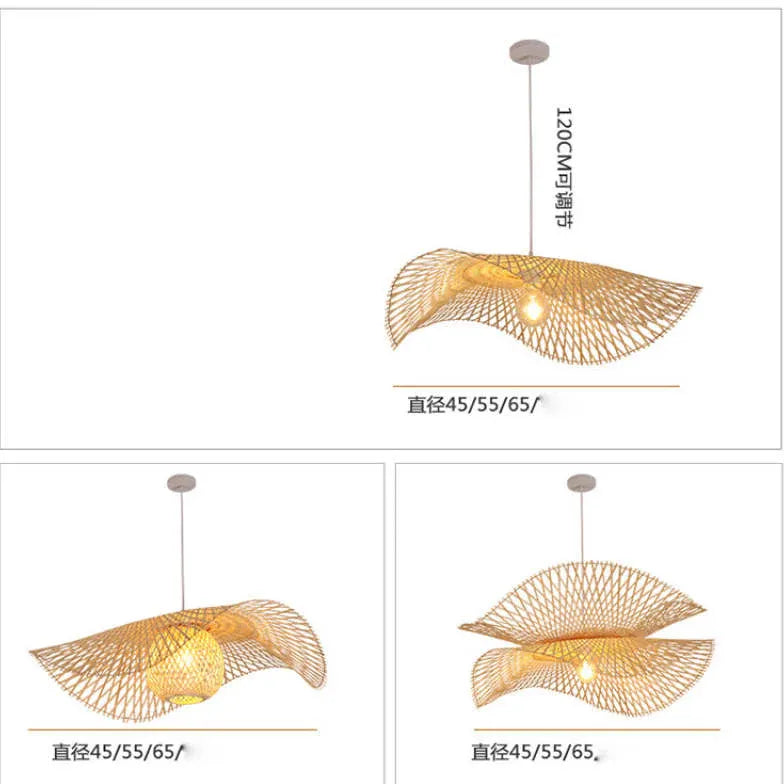 Justerbar Mesh Lysekrone I Naturfarvet Rattan