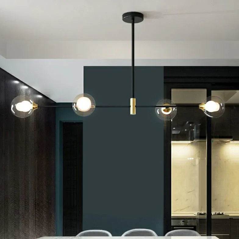 Sort Lang Stang Transparent Rund Glas Lysekrone